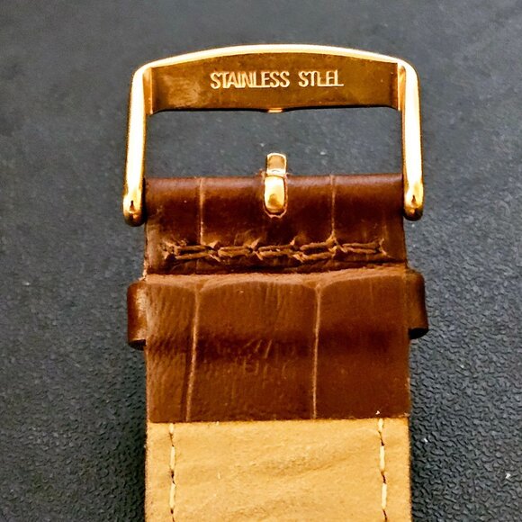 Caravelle New York Women's Brown Genuine Leather Crocodile Rectangle Watch - Picture 7 of 8